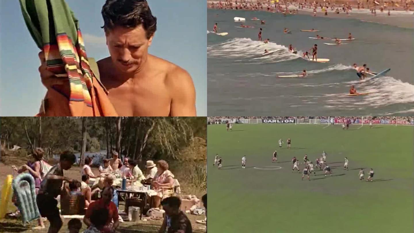 70年代西方人周末海滩沙滩度假游玩