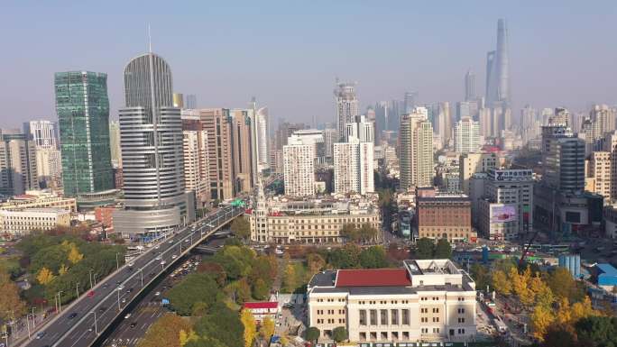 4K-原素材-上海市延安高架路航拍