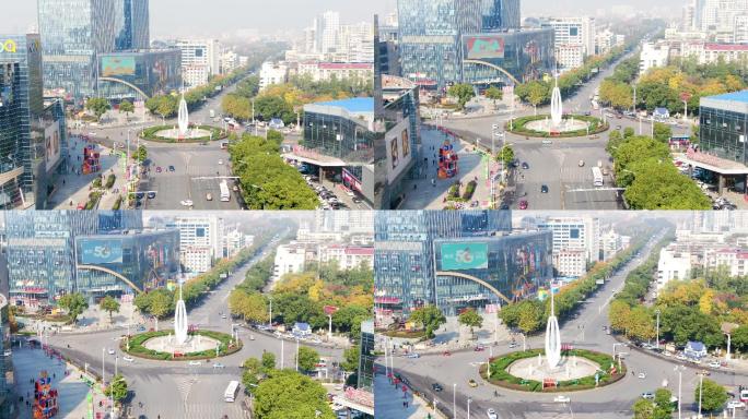中国湖南省湘潭市城市中心航拍4K