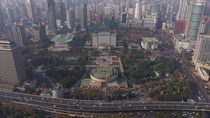 4K-原素材-上海市人民广场航拍
