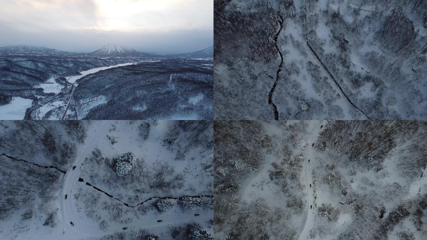 日本北海道雪山雪景森林滑雪摩