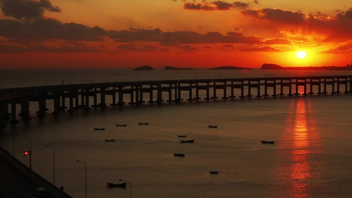 大连跨海大桥海边日落
