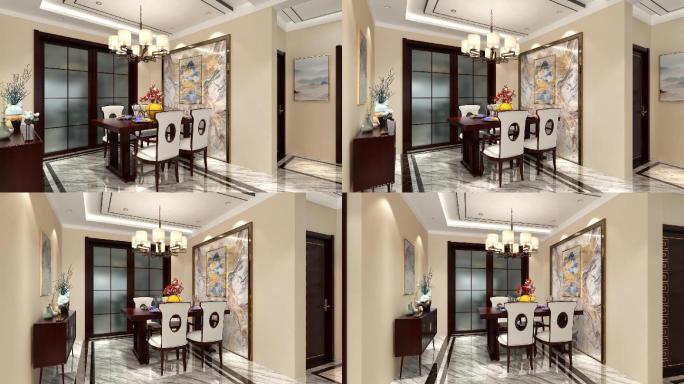 新中式房地产室内客厅餐厅三维动画