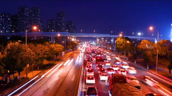 城市夜景车水马龙延时摄影