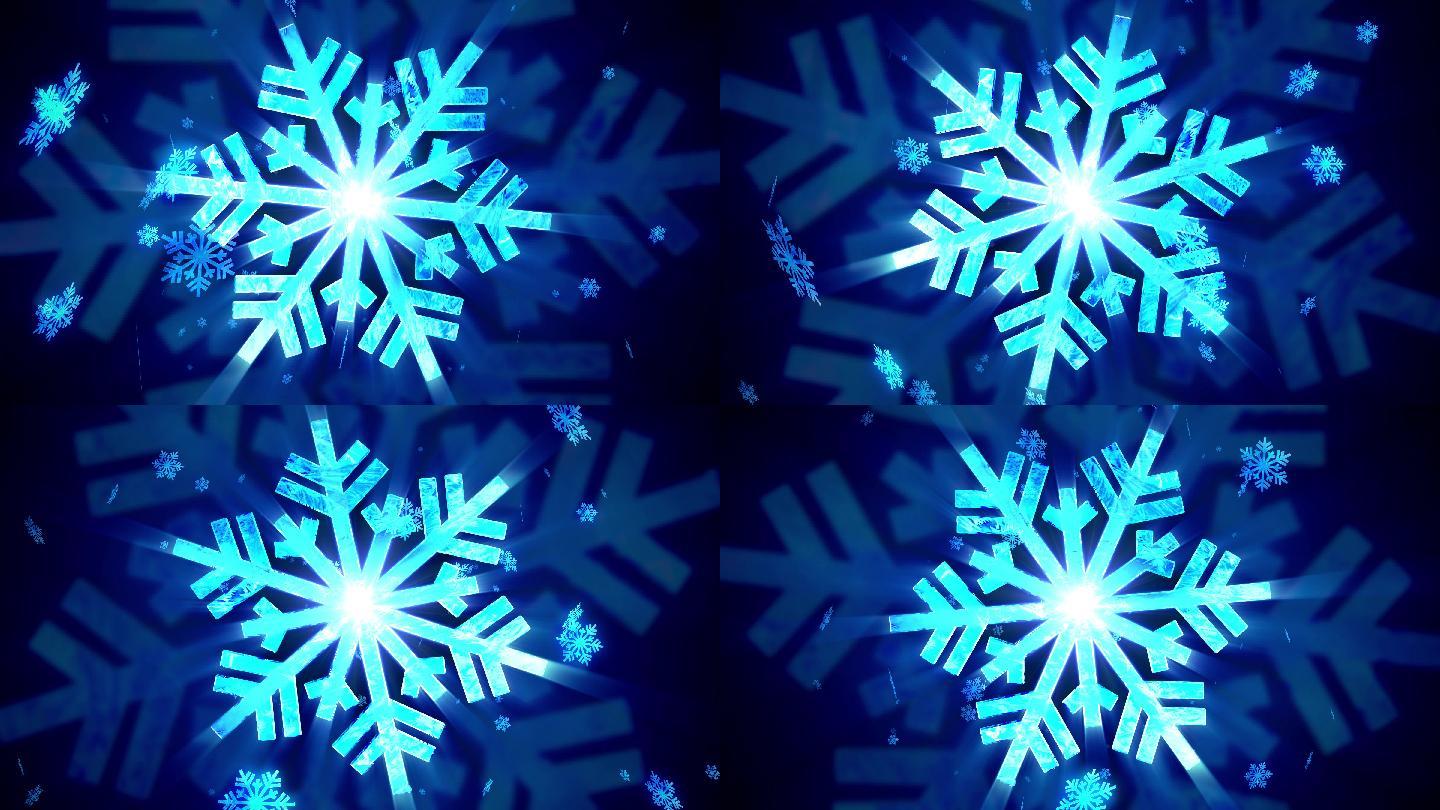 4K冰雪奇缘圣诞节蓝色雪花主题背景