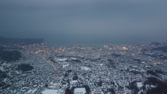 日本北海道小樽雪景城市夜景航