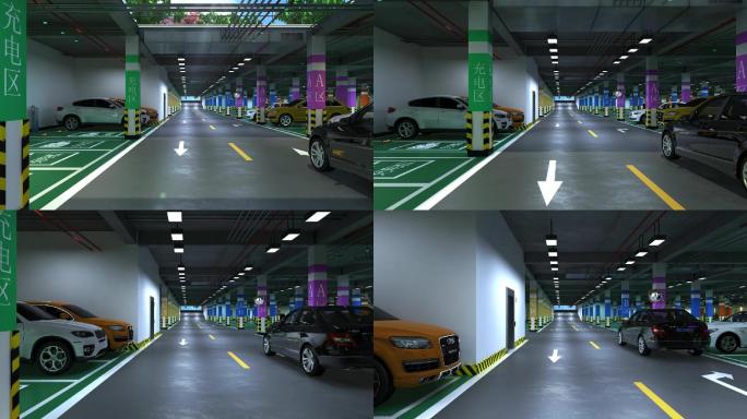地下停车场电动充电桩三维动画视频素材