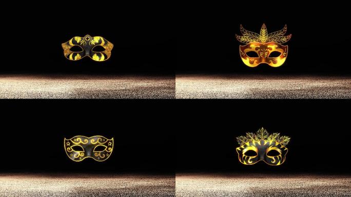 8组带通道金色面具装饰元素素材