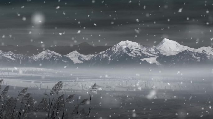 雪山芦苇雪景