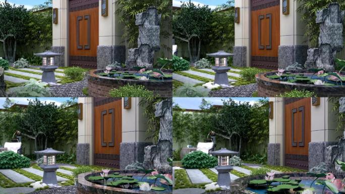 新中式房地产小区景观小院三维动画