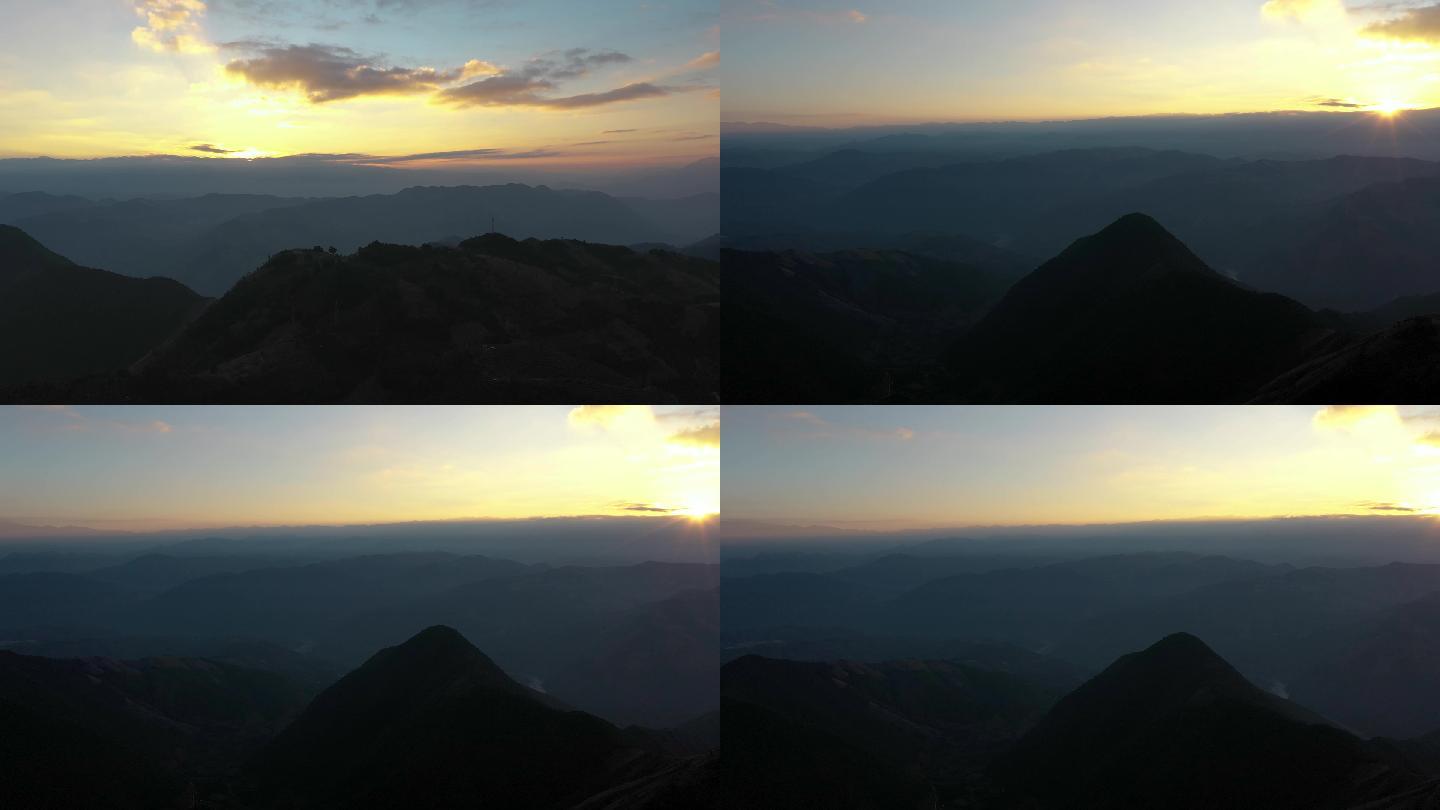 4k航拍，太阳落山时的黑暗山区