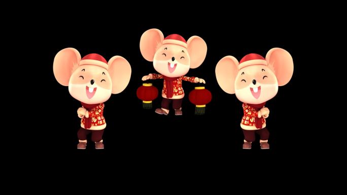 老鼠拜年灯笼动画合成通道