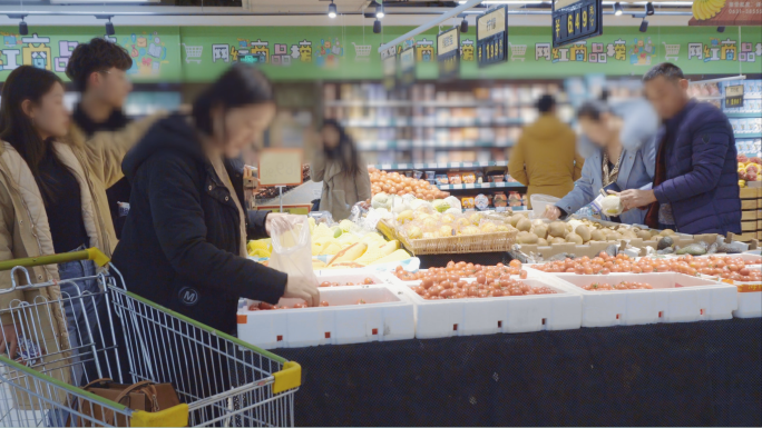 4K商场超市蔬菜水果-菜市场买菜挑水果