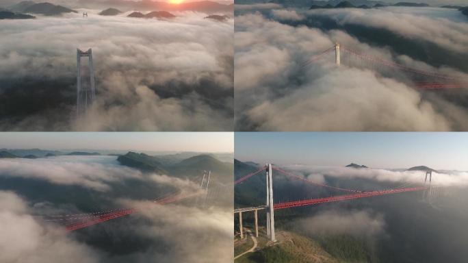航拍云雾中的清水河特大桥