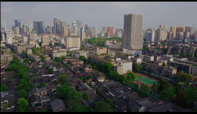 4k原创成都宽窄巷子地标建筑航拍一组