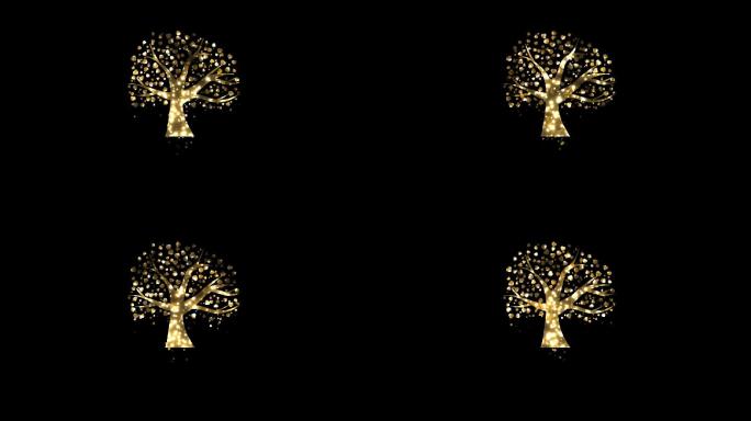 金黄色粒子夜景树木视频带通道