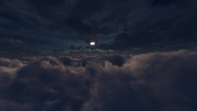 4K-天空云层上穿梭3D三维动画月亮飞行