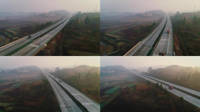 4K航拍晨雾中的高速公路05