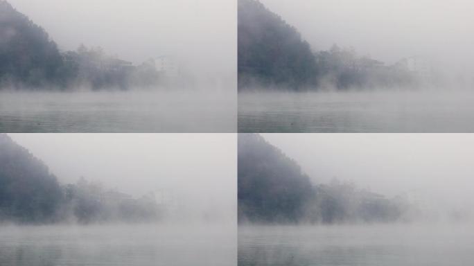 河面晨雾流动10