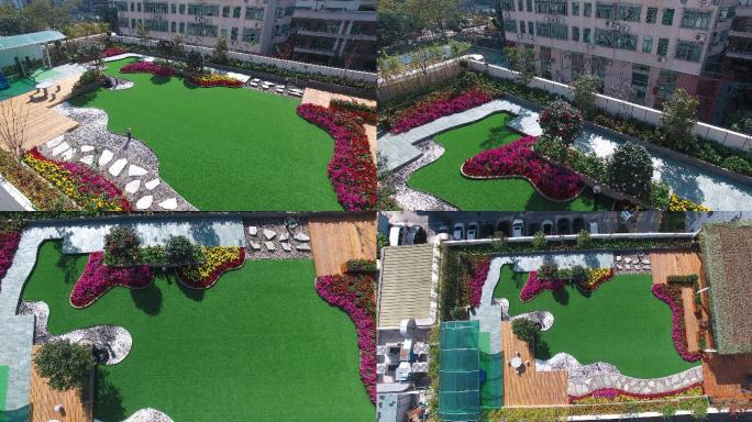 4k航拍，深圳市区某物业的屋顶花园