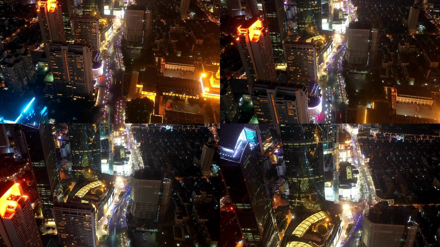 延时-航拍上海南京西路商贸区璀璨夜色