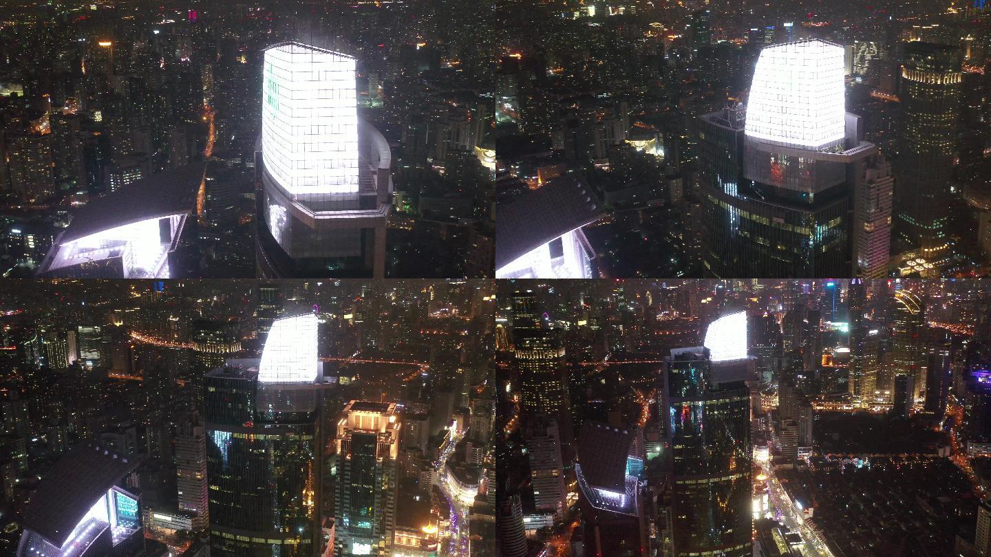 4K原素材-航拍南京西路商圈恒隆广场夜景