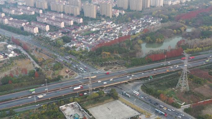 4K原素材-航拍张江高科科技园区市政道路