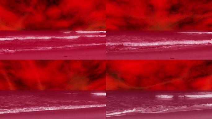 红色海水和天空