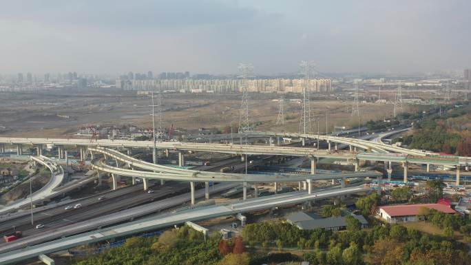 4K原素材-航拍建设中的上海龙东大道高架