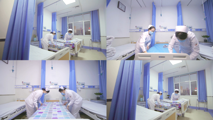 医院护士整理床铺护士工作