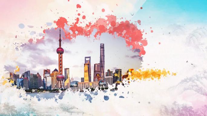 中国风水墨双重曝光城市宣传图文展示