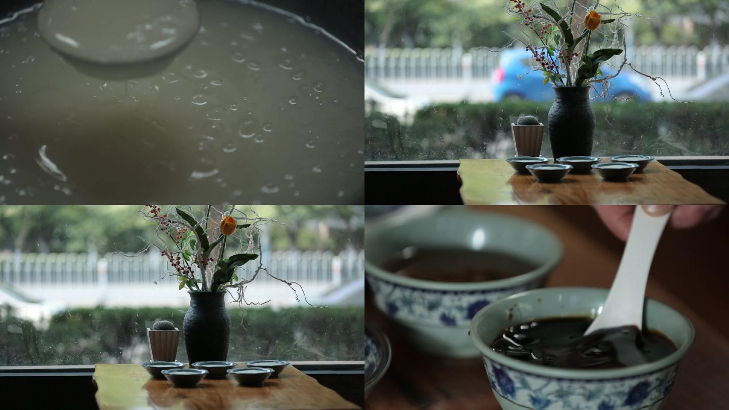 一组美食川味小吃糯米凉糕的制作镜头