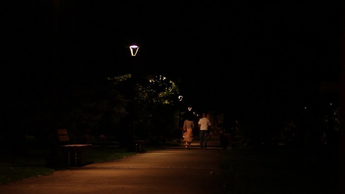 夏天夜晚傍晚街边小巷路灯散步散心约会情侣