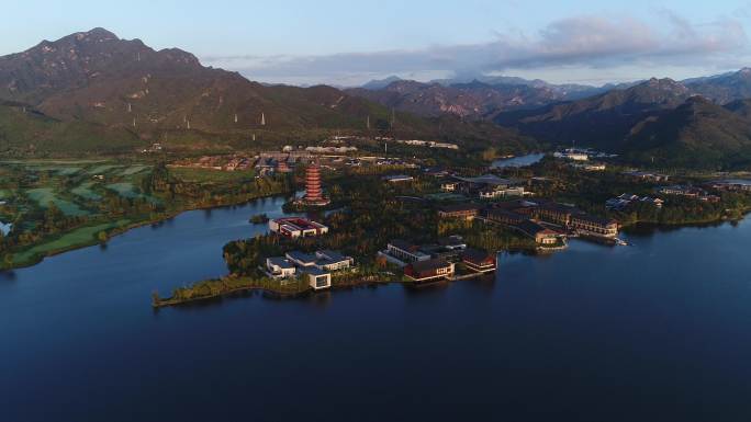 航拍北京怀柔雁栖湖村庄全景