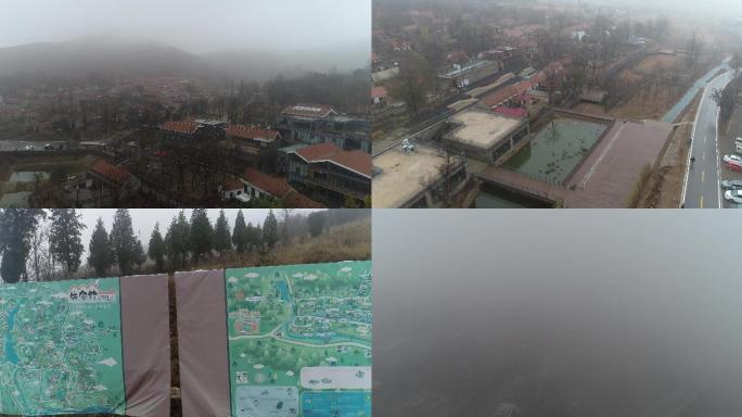 4k航拍大雾中的网红农村沂蒙山区朱家林