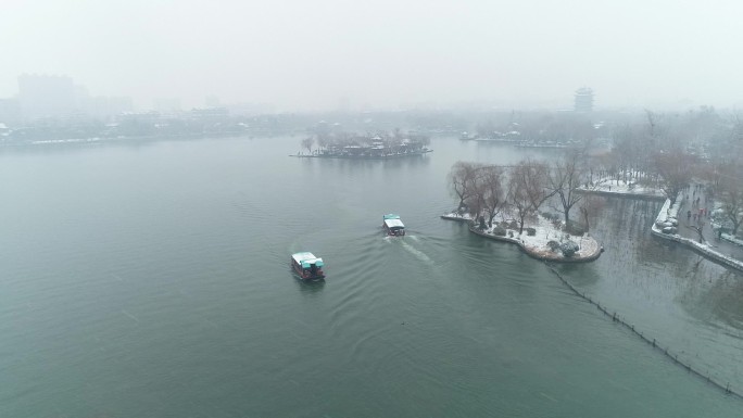 济南大明湖雪景航拍