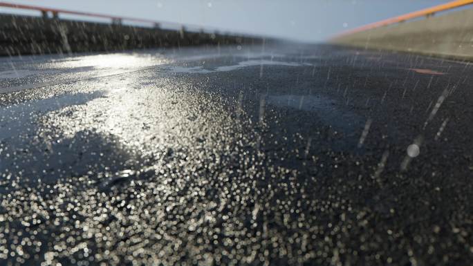 下雨的高架桥梁路面4K