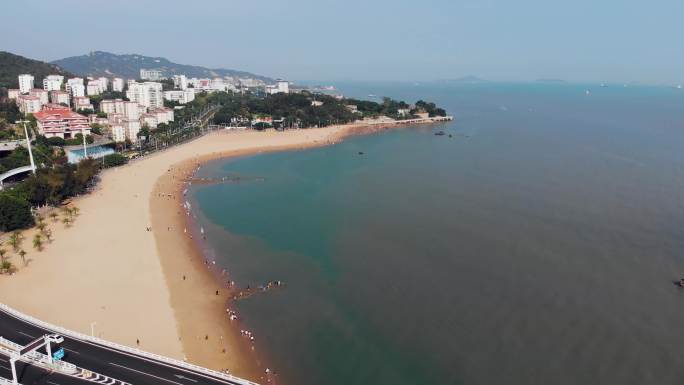 厦门白城沙滩风景街道车流人群玩耍