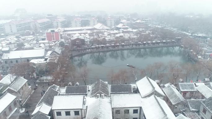 济南百花洲雪景航拍