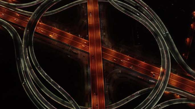 4k航拍城市高架桥立交桥夜景