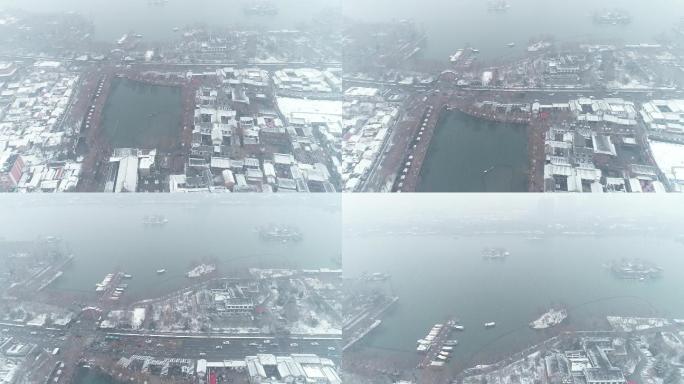 济南百花洲大明湖全景雪景