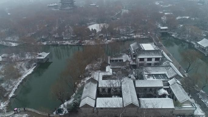 济南大明湖雪景航拍