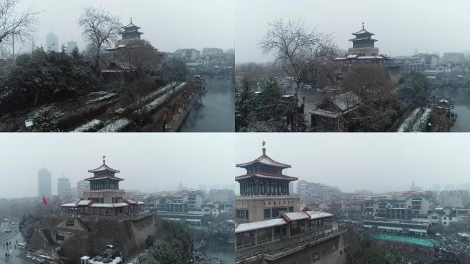 济南护城河解放阁雪景