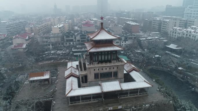 济南解放阁雪景航拍