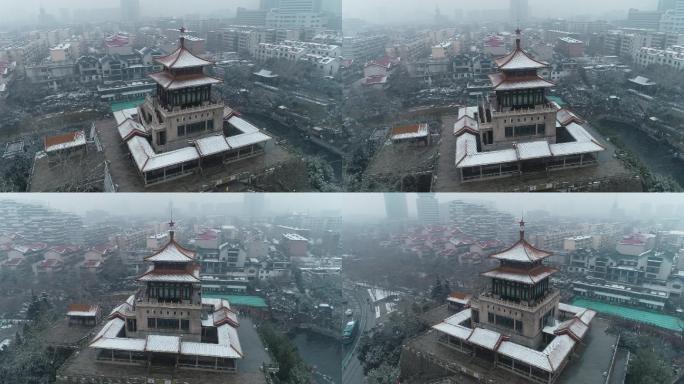 济南解放阁雪景航拍