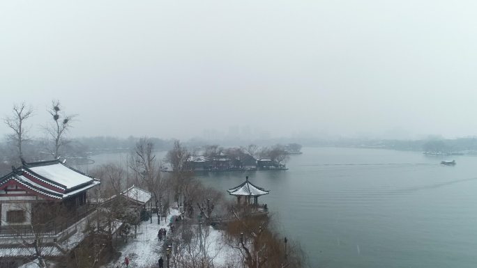 济南大明湖雪景实拍素材