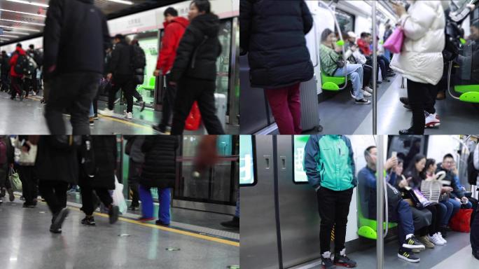 北京冬季地铁人流下班高峰期