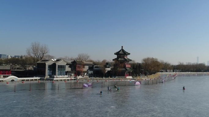 北京后海古建文化滑冰记忆航拍