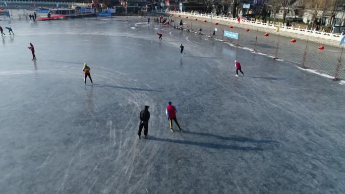北京后海滑冰比赛人群记忆冰雪大气宣传航拍