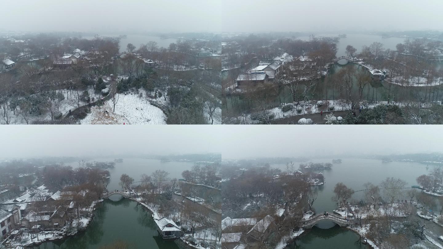 航拍济南大明湖雪景